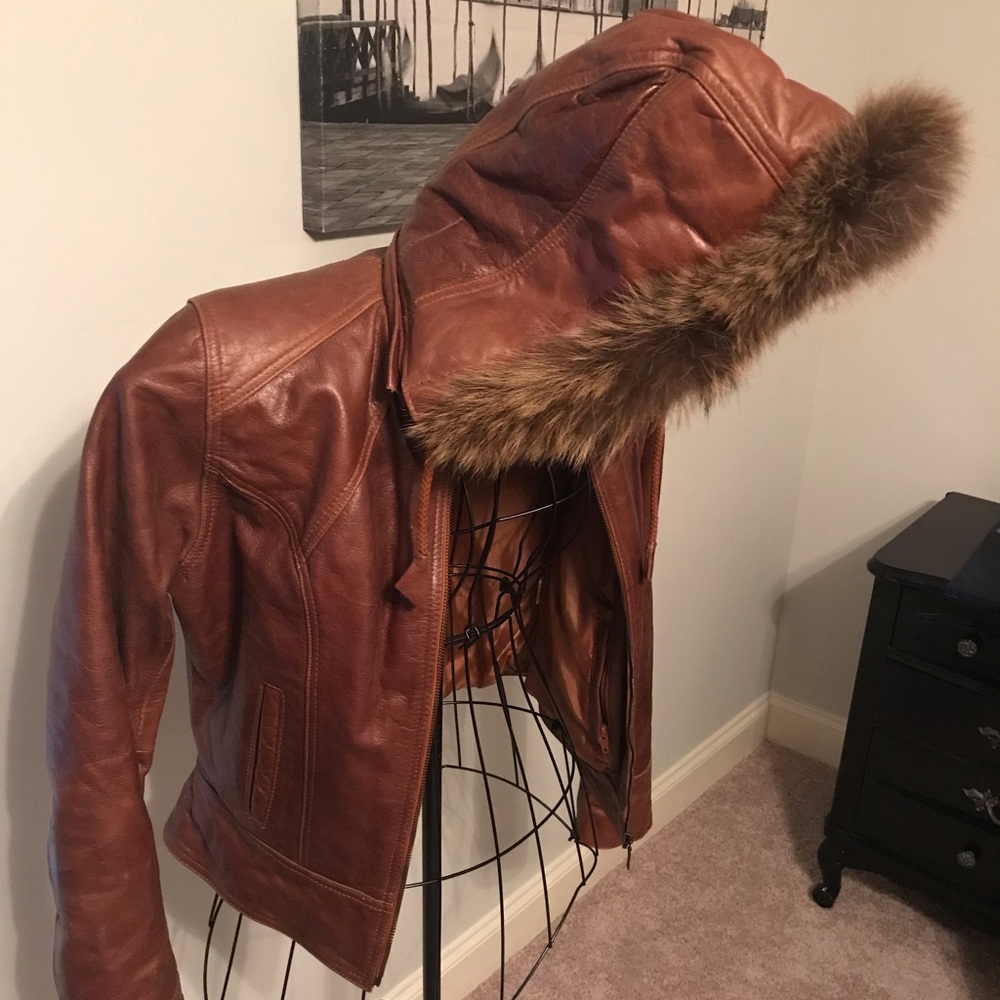Vintage Brown Leather Hoodie